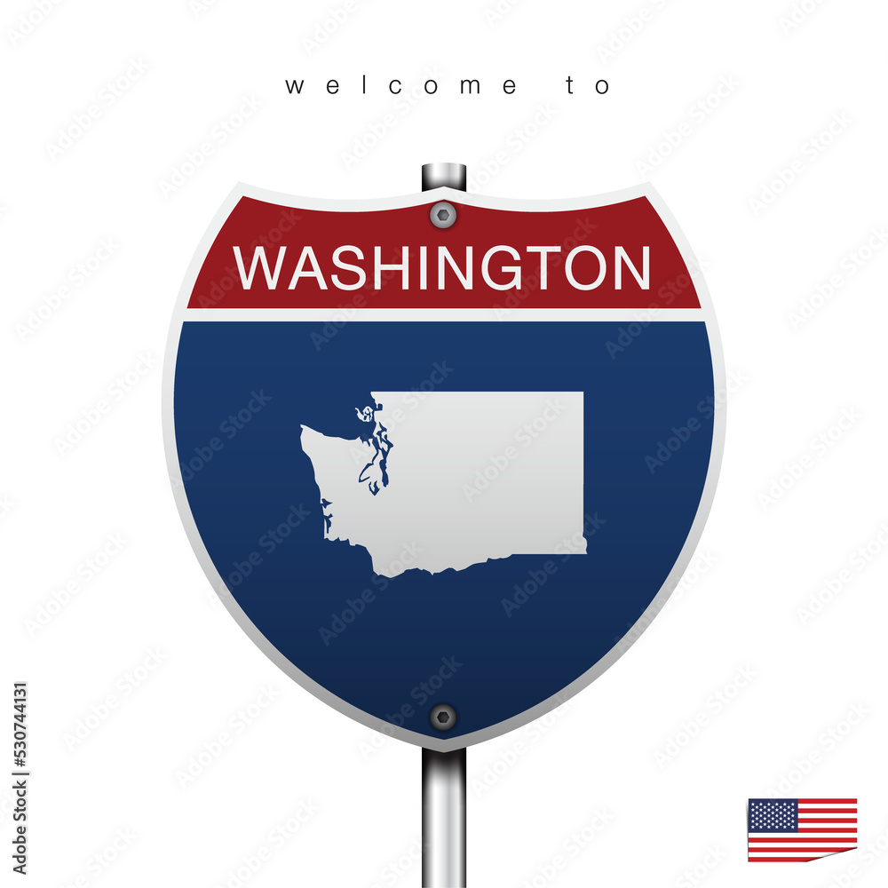 An Sign Road America Style with state of American, Washinton and map, vector art image illustration An Sign Road America Style with state of American, Washinton and map, vector art image illustration