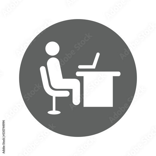 Interview, laptop, workplace icon. Gray vector sketch.