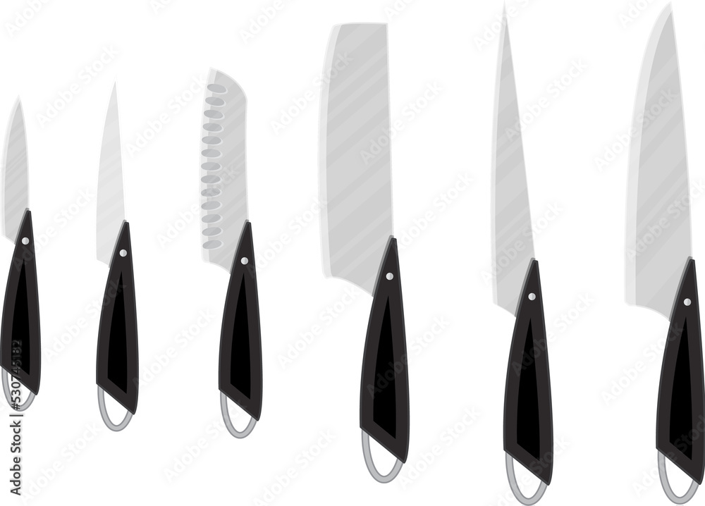 Set of kitchen knives for various products Set of kitchen knives for various products