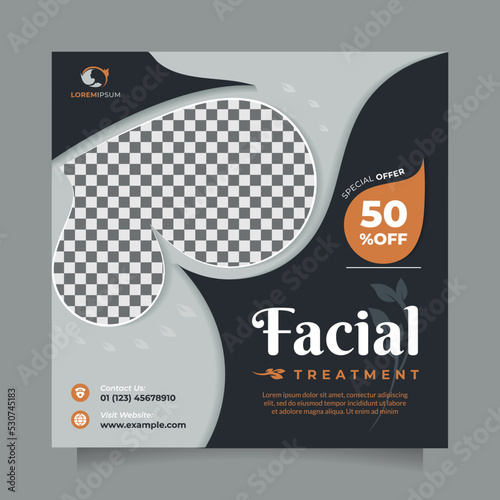 Facial beauty clinic center social media post and banner template. Beautiful square vector design to promote cosmetic sale, natural product, skin care, makeup, hair care, spa salon, hairdressing, etc