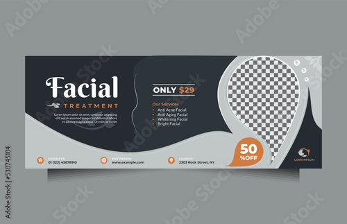 Horizontal design social media banner for Facial Beauty Clinic Center. Template can be used for promotion of cosmetic sale, natural product, skin care, makeup, hair care, spa salon, hairdressing, etc