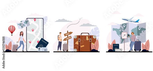 Travel Flat Bundle with People Illustration