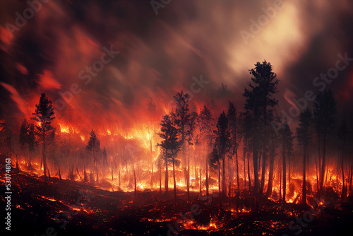 Waldbrand mit Bäumen im Feuer