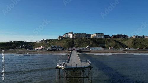 aerial view of Saltburn Pier,  Large walkway jetty, Saltburn, North Yorkshire photo