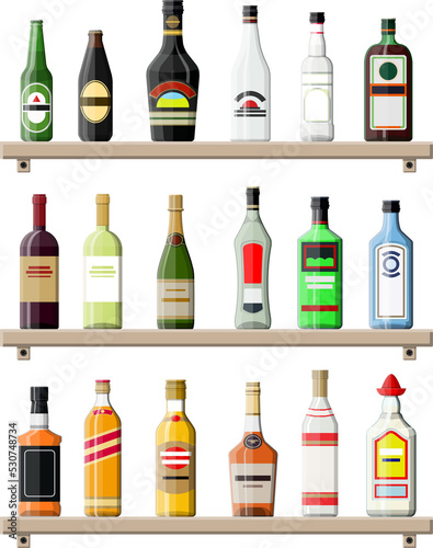 Alcohol drinks in bootle at shelves
