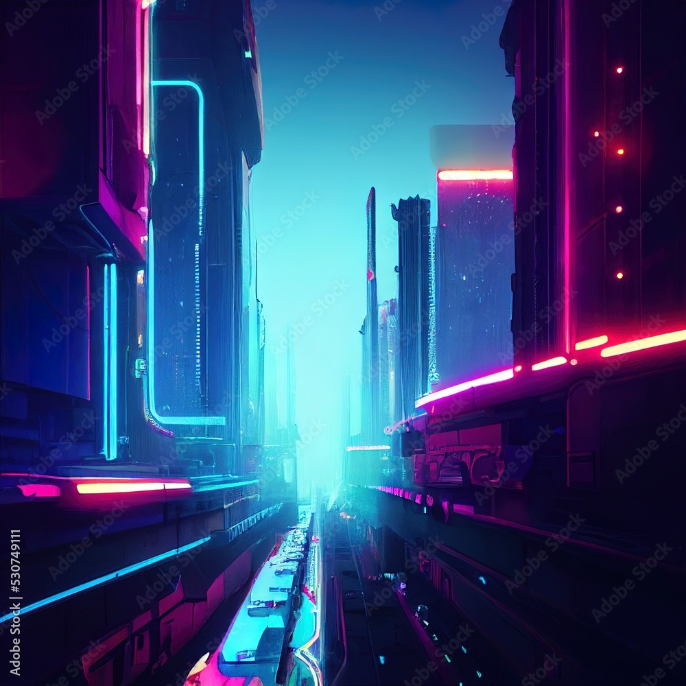 Abstract Future Neon Cyberpunk Urban Scene. Grunge Futuristic concept ...