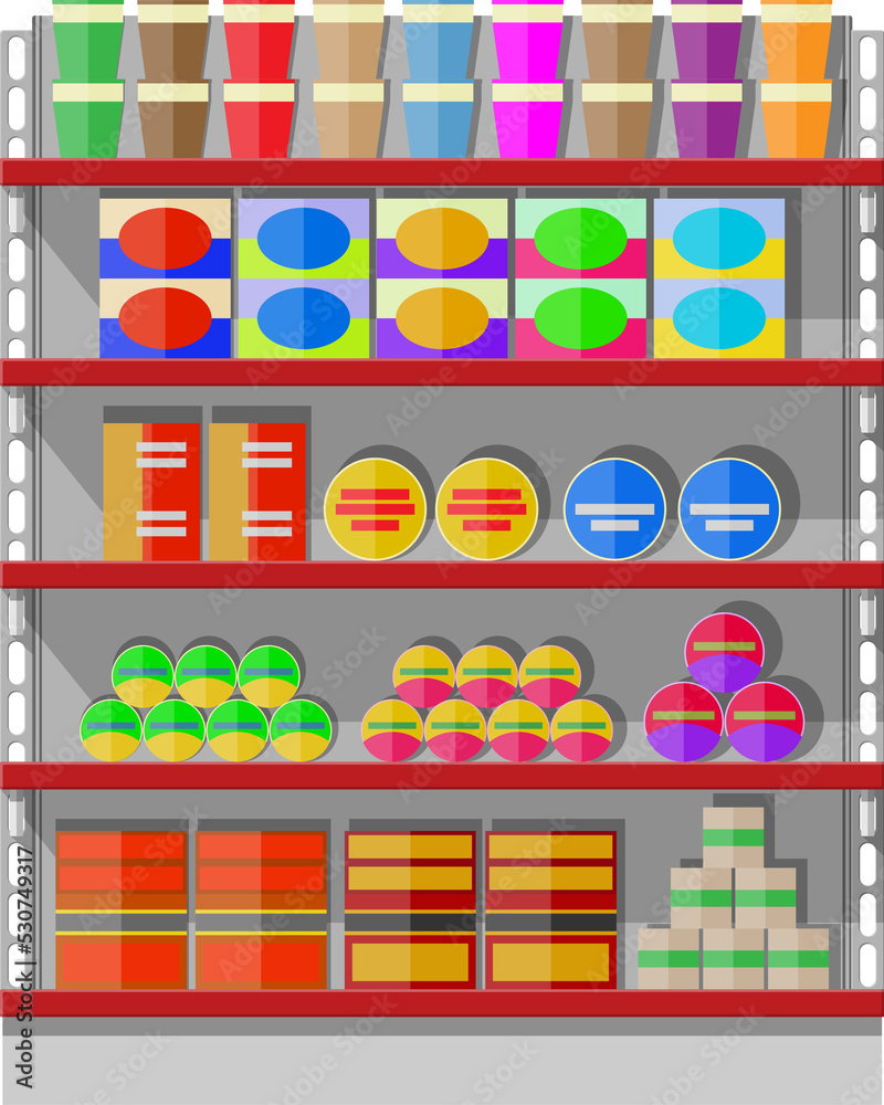 Supermarket shelves with groceries Supermarket shelves with groceries