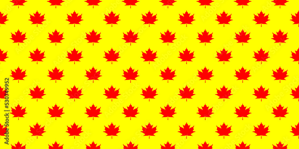 pattern of red maple leaves on a yellow background. template for application to the surface. banner for insertion into site.