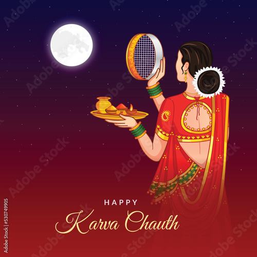 Happy Karwa Chauth festival with Karva Chauth is a one day festival celebrated by Hindu women from some regions of India