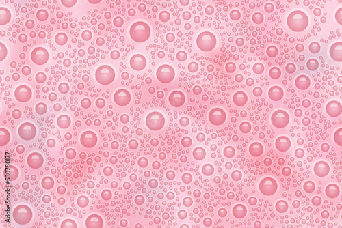 Pink seamless pattern with milkshake texture top view. Abstract vector background with bubbles. Strawberry and milk smoothie surface. Dairy beverage. Blended frothy drink. Ice cream cocktail