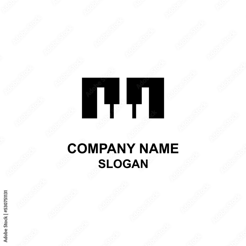 M initial letter, alphabetical logo on musical istrument shape. M initial letter, alphabetical logo on musical istrument shape.