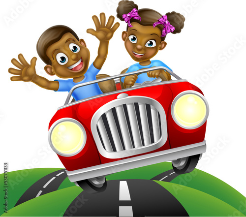 Cartoon Kids Driving Car
