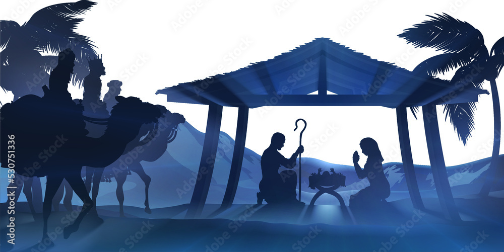 Nativity Scene With Three Wise Men Stock Illustration | Adobe Stock