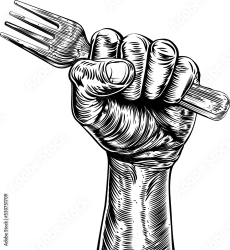 Propaganda Woodcut Fist Han...