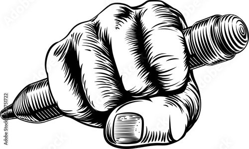 Woodcut Fist Hand Holding P...