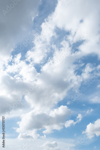 Fototapeta Naklejka Na Ścianę i Meble -  Cloudy blue sky with white cloud in daytime, space for text on background and vertical view.