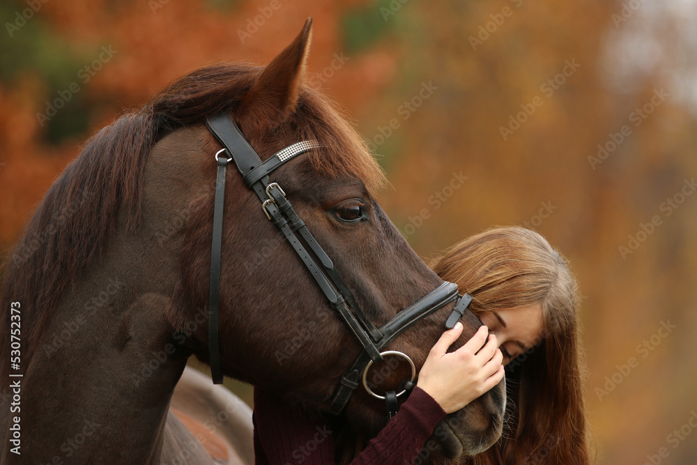 Fototapeta premium A girl and her horse, Gotland Sweden.