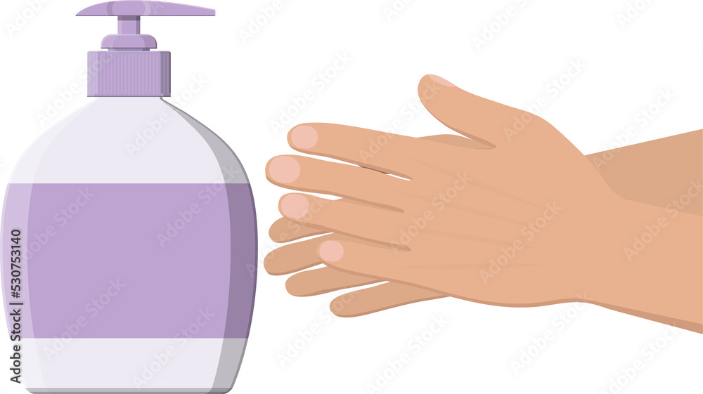 Bottle with liquid soap and hands Bottle with liquid soap and hands