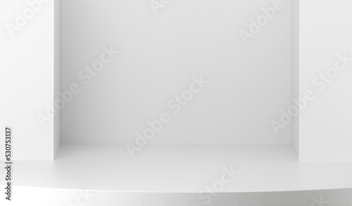 3d render of an empty minimal podium or pedestal display on white background concept.