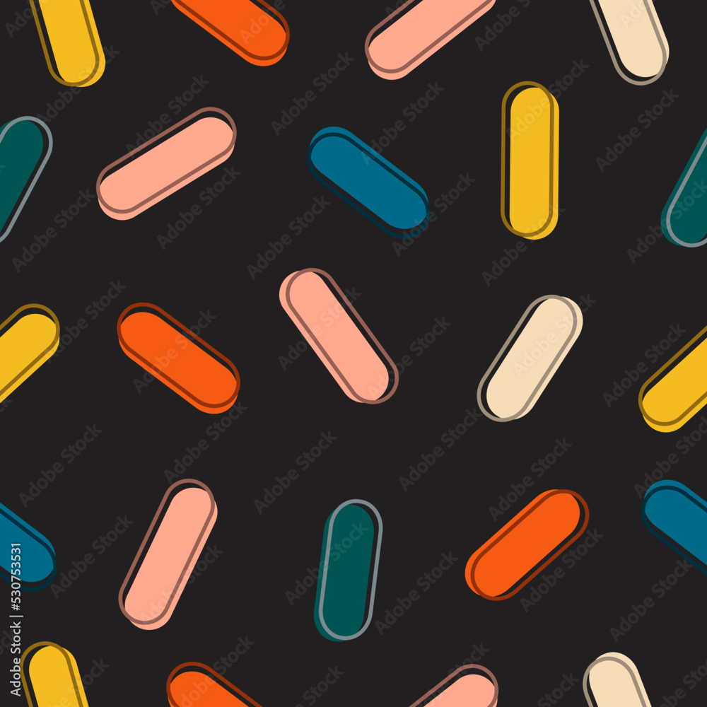 Seamless pattern with one line pills on dark background. Illustration can be used on medical sfiere (print, typography). Seamless pattern with one line pills on dark background. Illustration can be used on medical sfiere (print, typography).