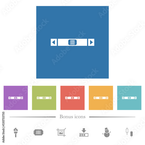 Horizontal scroll bar flat white icons in square backgrounds