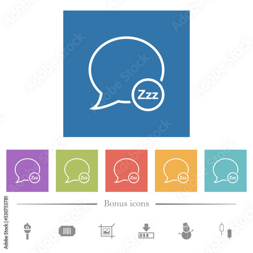 Message sleep outline flat white icons in square backgrounds