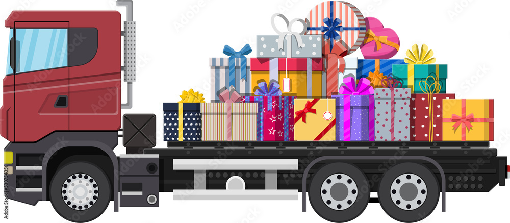 Fototapeta premium Pile of gift boxes on truck