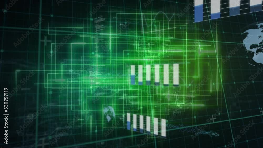Animation of data processing over black background Animation of data processing over black background