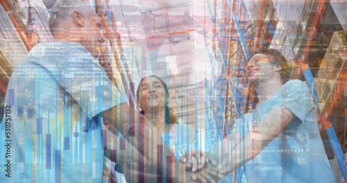 Wallpaper Mural Animation of data processing over diverse volunteers in warehouse Torontodigital.ca
