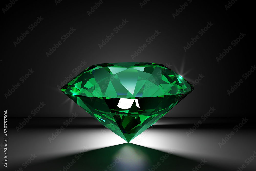 Beautiful Shiny Green Emerald Diamond on Black Background - 3D Illustration Beautiful Shiny Green Emerald Diamond on Black Background - 3D Illustration