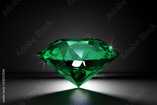 Beautiful Shiny Green Emerald Diamond on Black Background - 3D Illustration