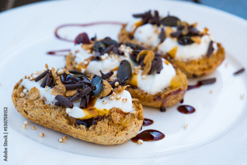 Open sandwiches with cream cheese. Healthy organic food Open sandwiches with cream cheese. Healthy organic food