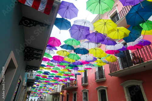 Colorful Umbrellas of downtown San Juan, Puerto Rico s capital and largest city, sits on the island's Atlantic coast. photo