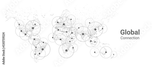 World map made up of tiny dots on white background. Vector global connection for print, website, graphic design, cover, banner. Global connection business concept.
