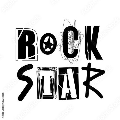 Rock Star is a hand-drawn lettering inscription. Letters sketch, doodle. Punk, rock, anarchy