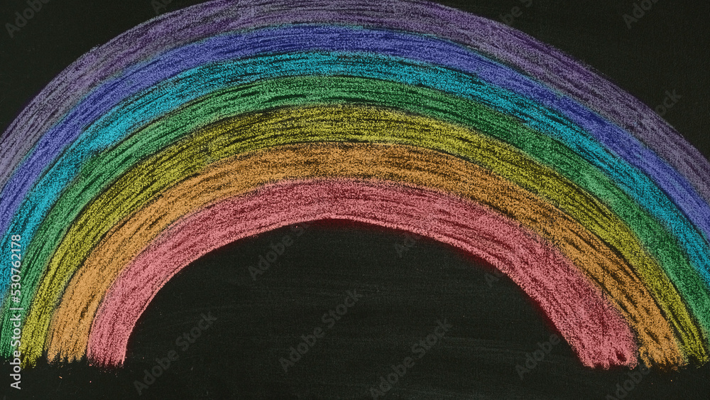 A rainbow drawn in chalk on a blackboard - obrazy, fototapety, plakaty 