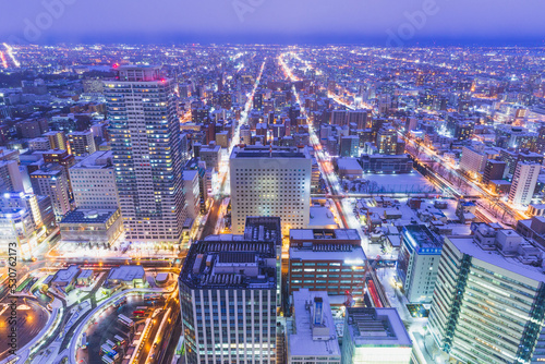 Sapporo cityscape in winter season from observatory deck  Sapporo  Hokkaido  Japan