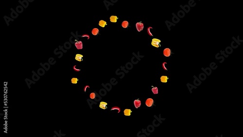 A circular ring of vegetables is put in motion for use in backgrounds and textures like video commercials. photo