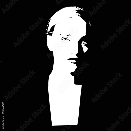 Fashion, style, beauty and make-up concept. Abstract beautiful woman face silhouette illustration. Close-up model portrait. Minimalistic and abstract style. Girl looking to camera with seductive look