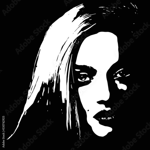 Fashion, style, beauty and make-up concept. Abstract beautiful woman face silhouette illustration. Close-up model portrait. Minimalistic and abstract style. Girl looking to camera with seductive look