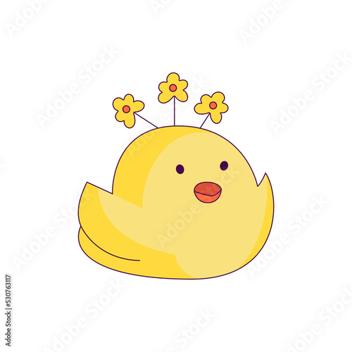 a cute little chicken in the role of a man. new trends in depicting people's lives through simple and funny forms. The chick is at a loss