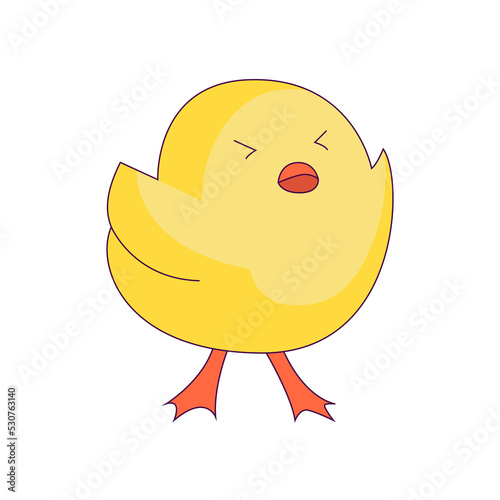 a cute little chicken in the role of a man. new trends in depicting people's lives through simple and funny forms. The chick meets the morning
