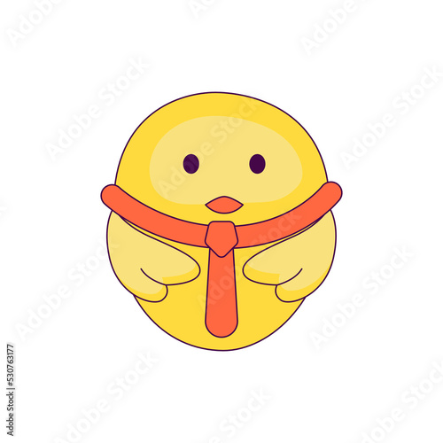 a cute little chicken in the role of a man. new trends in depicting people's lives through simple and funny forms. The chick is waiting for work