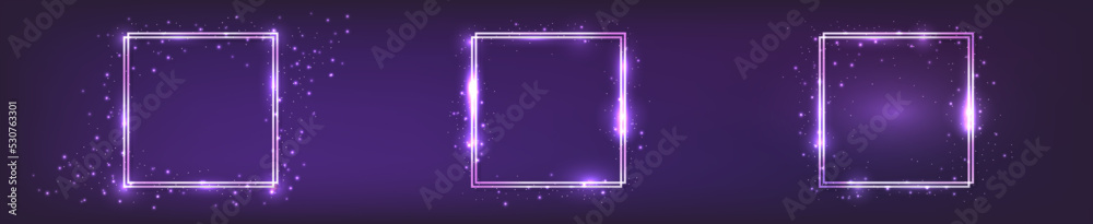 Obraz premium Neon double square frame with shining effects