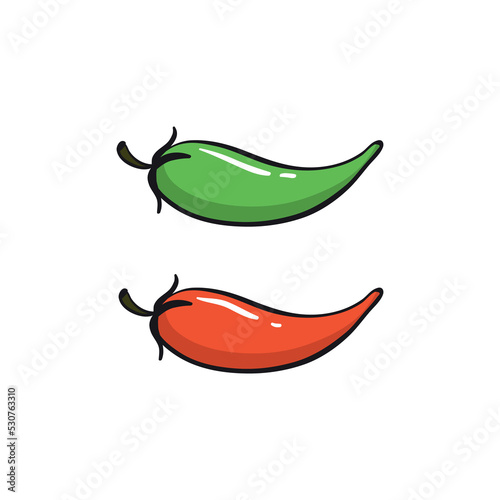 green and red chili pepper (Capsicum annuum) isolated on a white background.