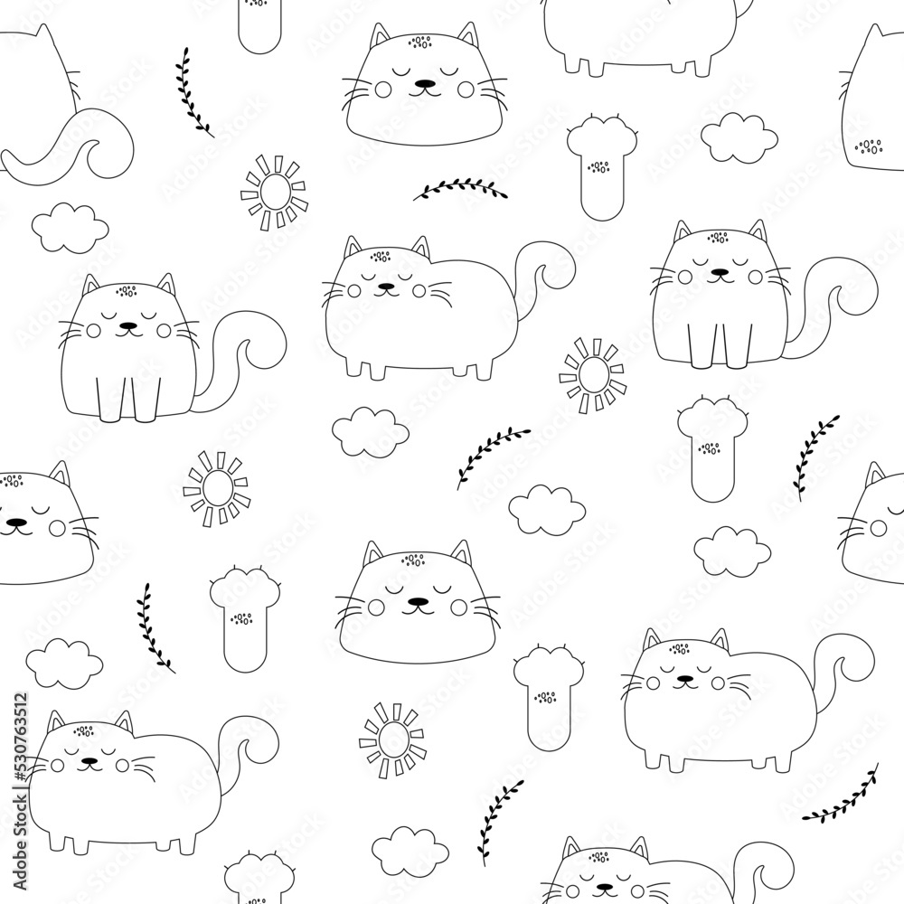 Cartoon outline of a seamless cat pattern. Vector illustration Cartoon outline of a seamless cat pattern. Vector illustration