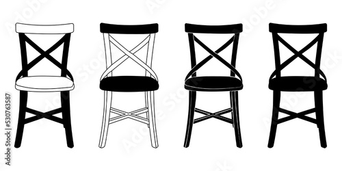 chair, stool, tabouret, piece of furniture, flat style, Vector isolated white background, pack of silhouettes