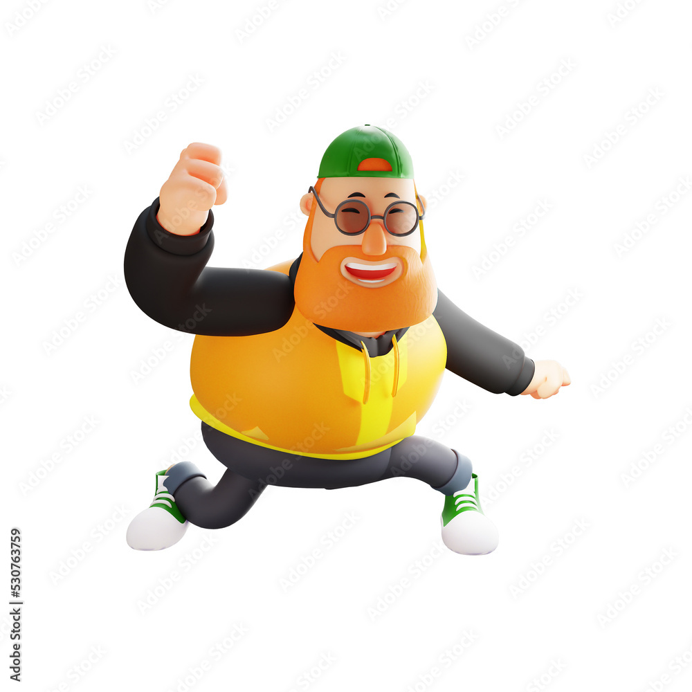 3D illustration. fat man 3D character running as fast as he can. swing hands. showing a happy face. 3D Cartoon Character 3D illustration. fat man 3D character running as fast as he can. swing hands. showing a happy face. 3D Cartoon Character
