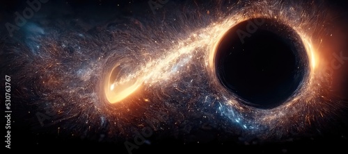A black hole in space, a colorful fantastic illustration of stars in space. 3d artwork photo