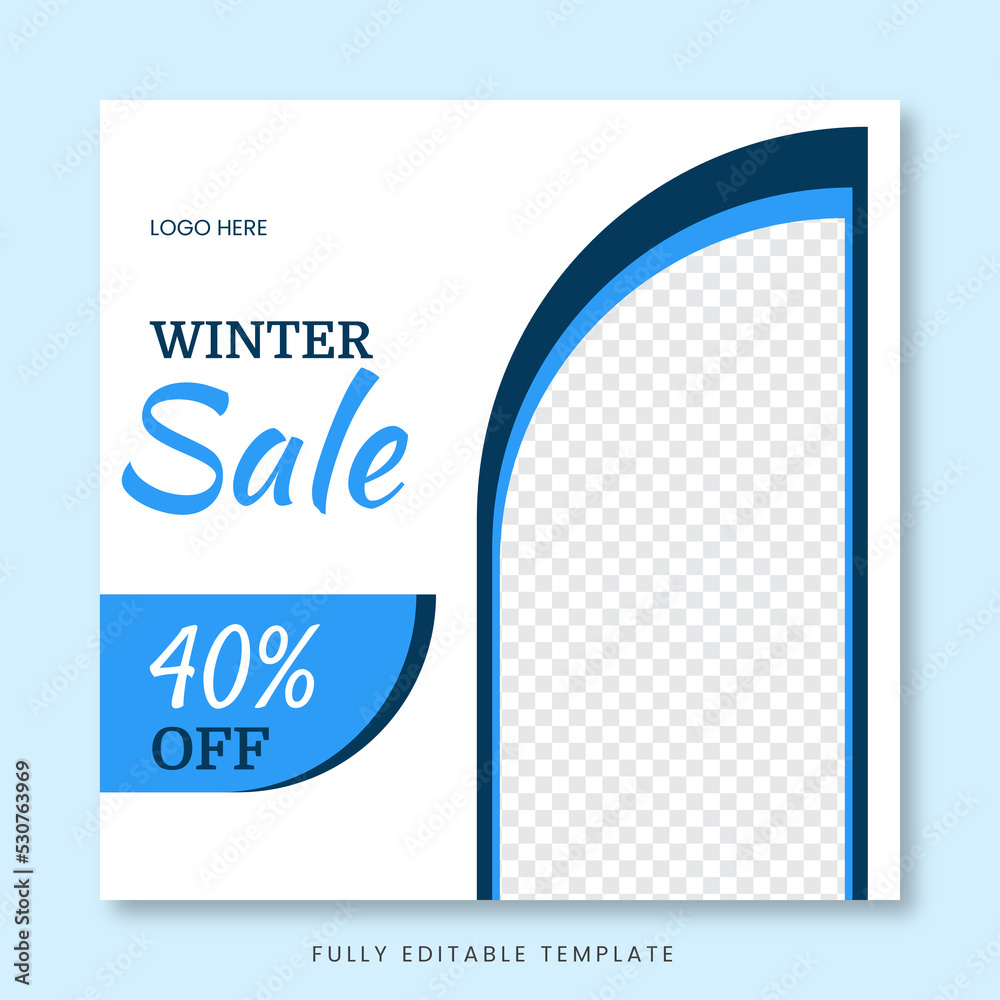 Modern winter sale post template, 40% off, Vector, Fully editable